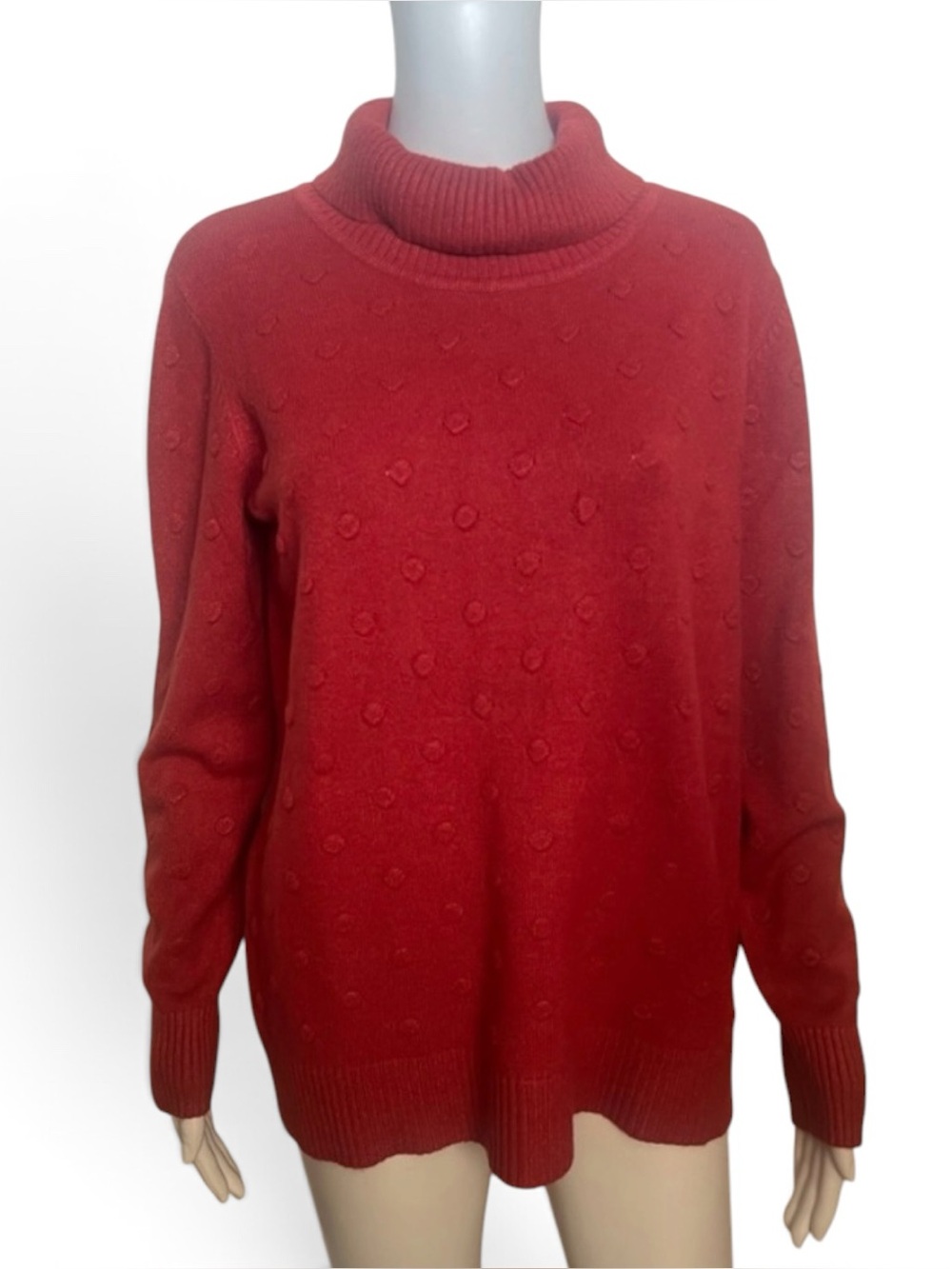 Cozy Turtleneck Sweater Rust Orange Color with Dots on Front - Super Soft! Sz Lg